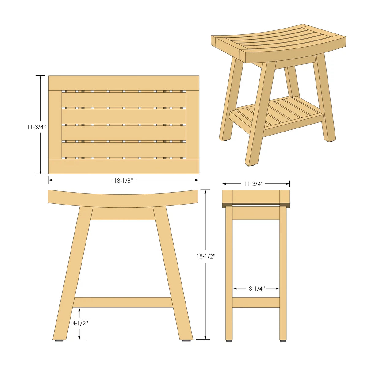 Solid Teak Fully Assembled Shower Bath Spa Stool Side Table O42350
