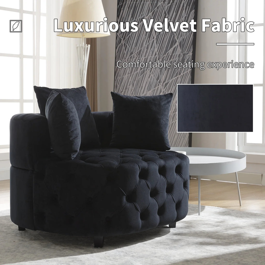 Black Velvet Tufted Round Accent Chair U4388