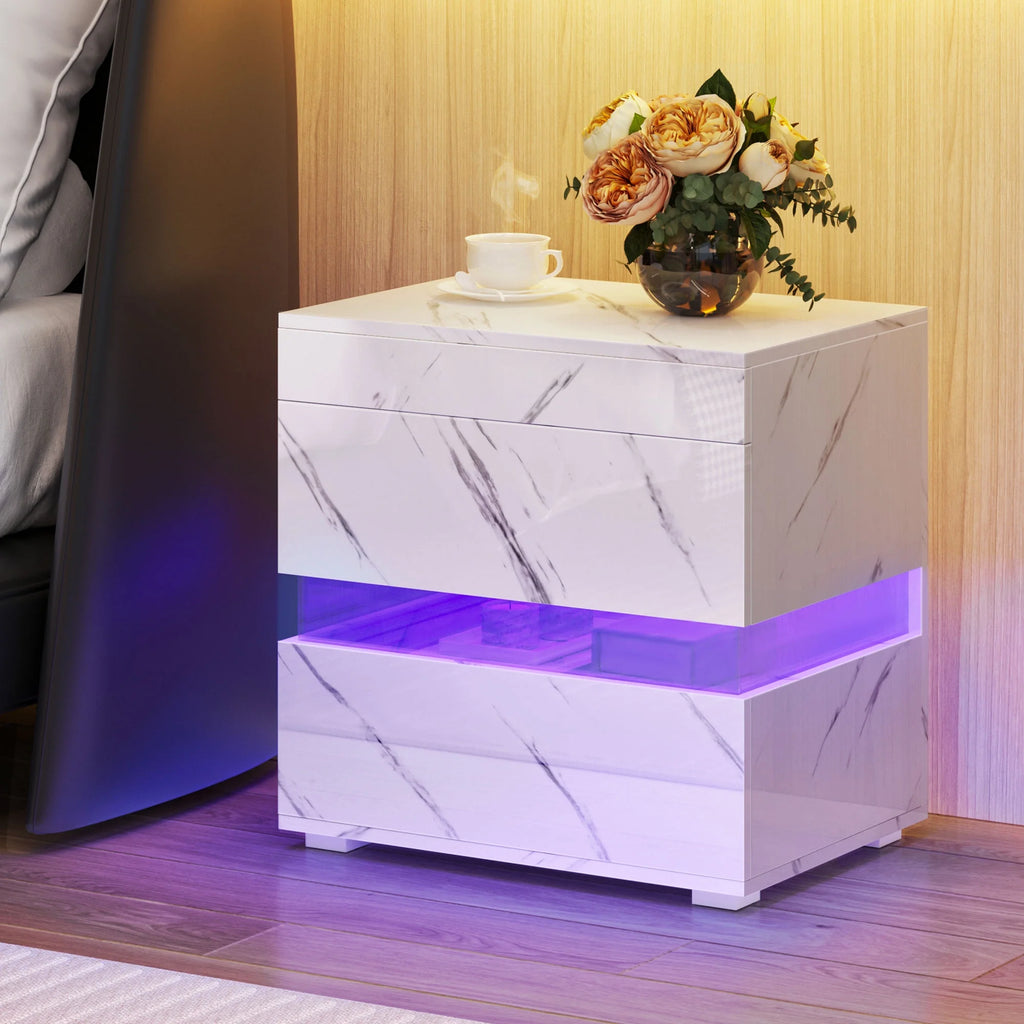 High Gloss LED Nightstand with 3 Drawers T24171