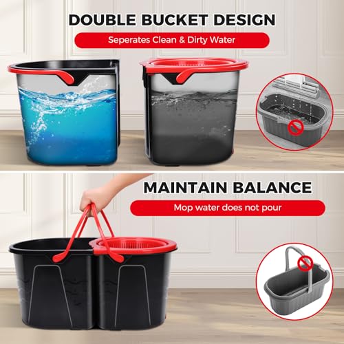 Spin Mop and Bucket with Wringer Set, 3 Mop Heads G139