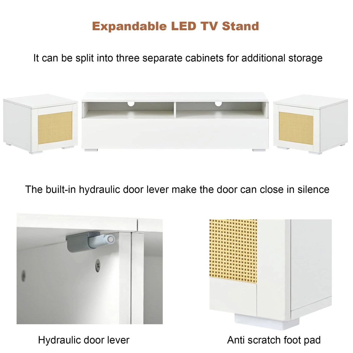 White 90 Inch TV Stand with LED Lights V809759
