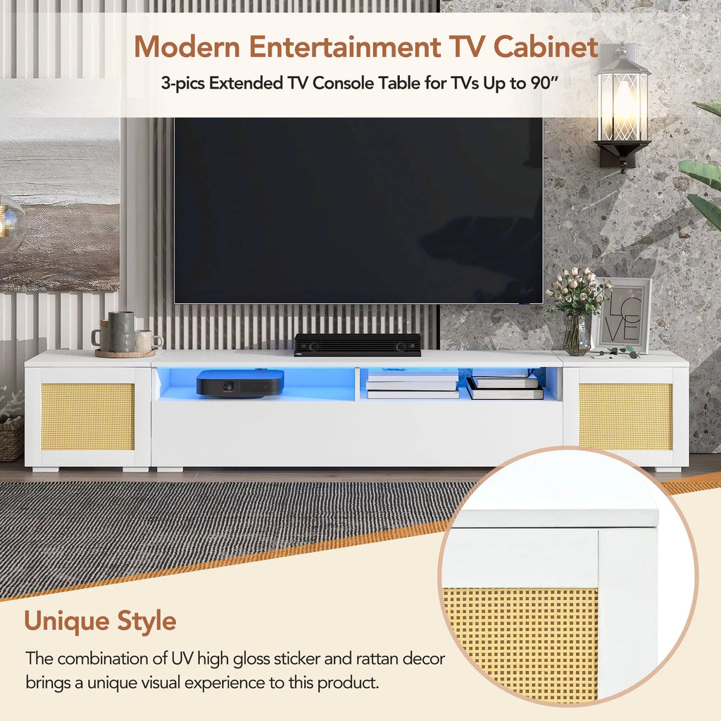 White 90 Inch TV Stand with LED Lights V809759