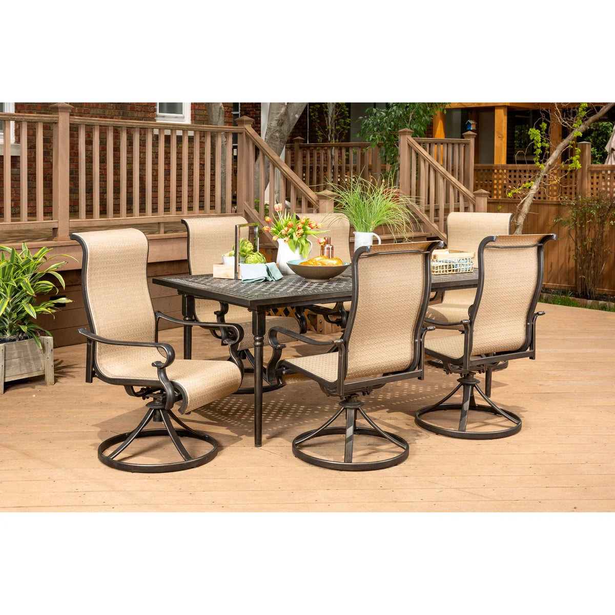7-Piece Dining Set with Expandable Table and 6 Swivel Rockers B38548