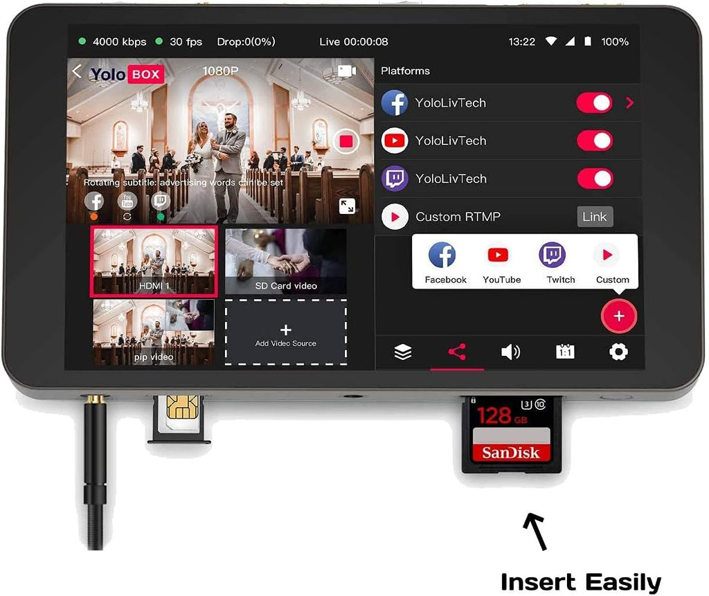 Portable Live Stream Studio with SD Card and HDMI Cables B588