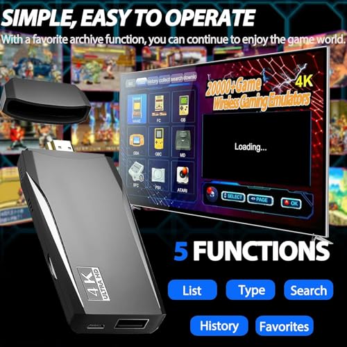 Wireless Retro Game Console Stick with 20000+ Games, 4K HDMI, 2 Controllers B53273