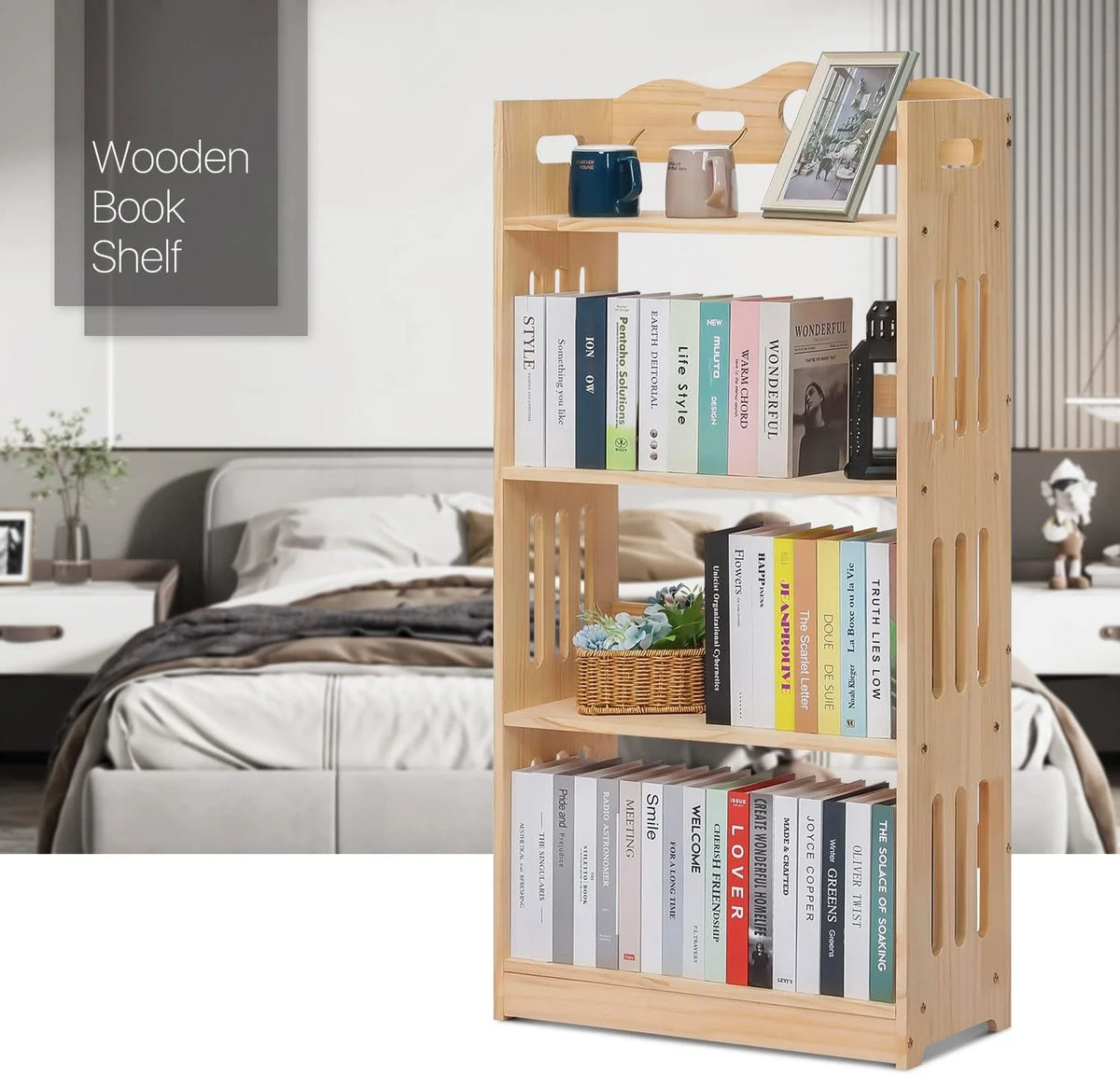 Natural 4 Tier Solid Wood Bookcase F10116