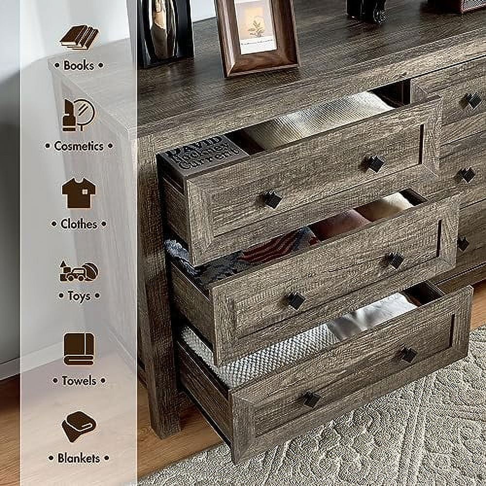 6 Drawer Wood Dresser Dark Oak X372