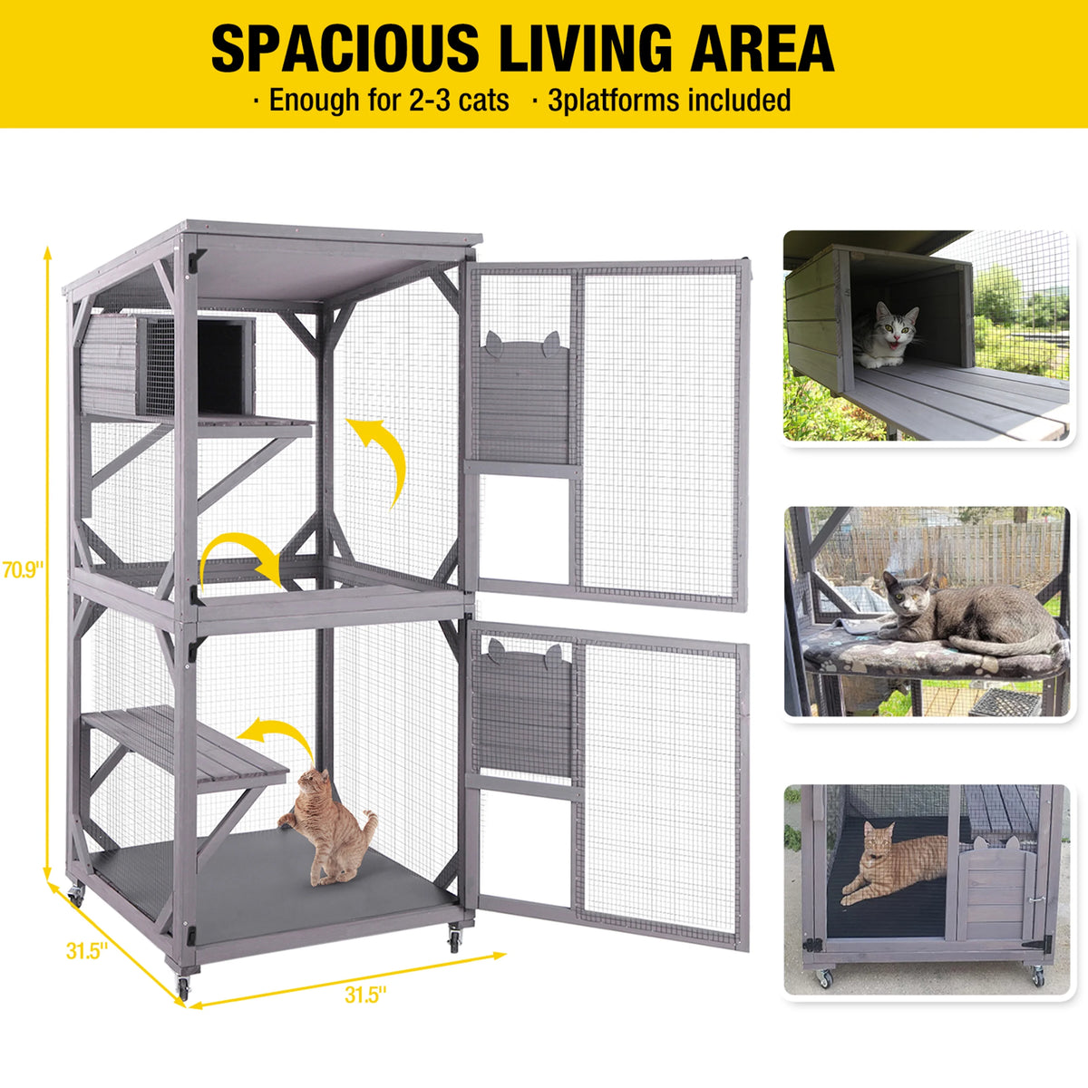 Wooden Catio Cat Enclosure with 3 Platforms S481386