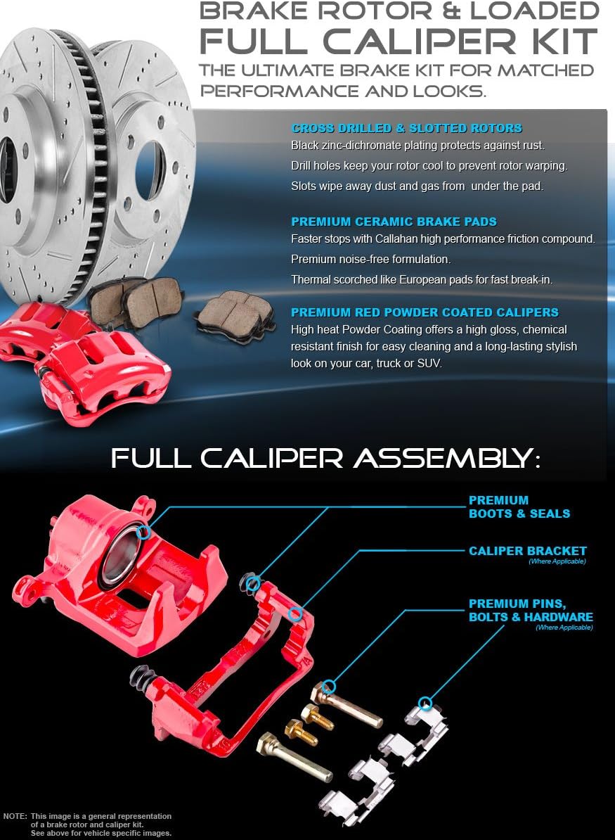 Rear Powder Coated Red Calipers 5 Lug Rotors Ceramic Pads Kit W21195