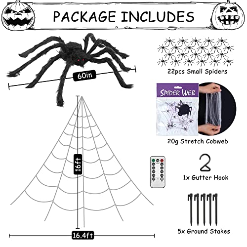 Purple LED Light Up Spiderweb & Large Spider Halloween Decorations P6126