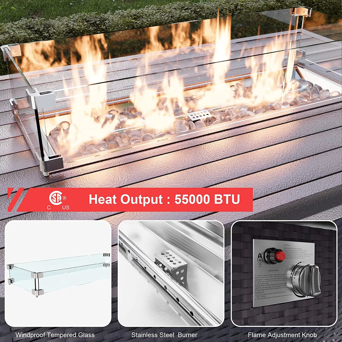 15 Pieces PE Rattan Outdoor Patio Furniture Set with Fire Pit Table C52107