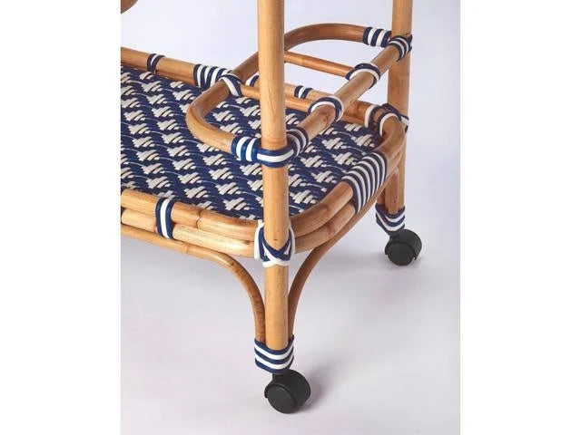 Blue White Rattan Bar Cart O350