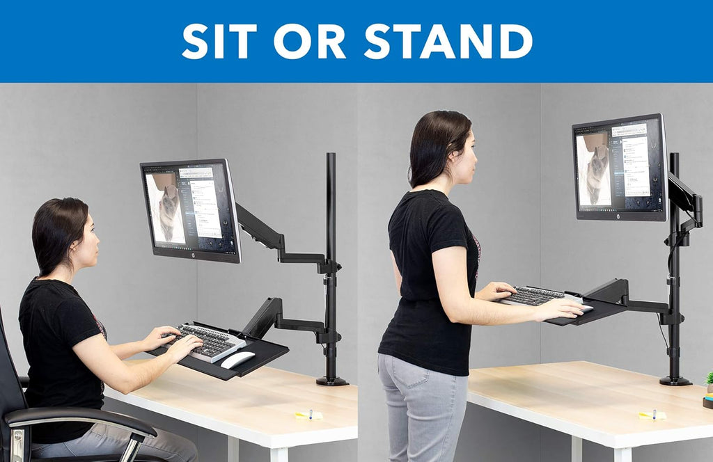 Black Height Adjustable Monitor Desk Mount with Keyboard Tray X952
