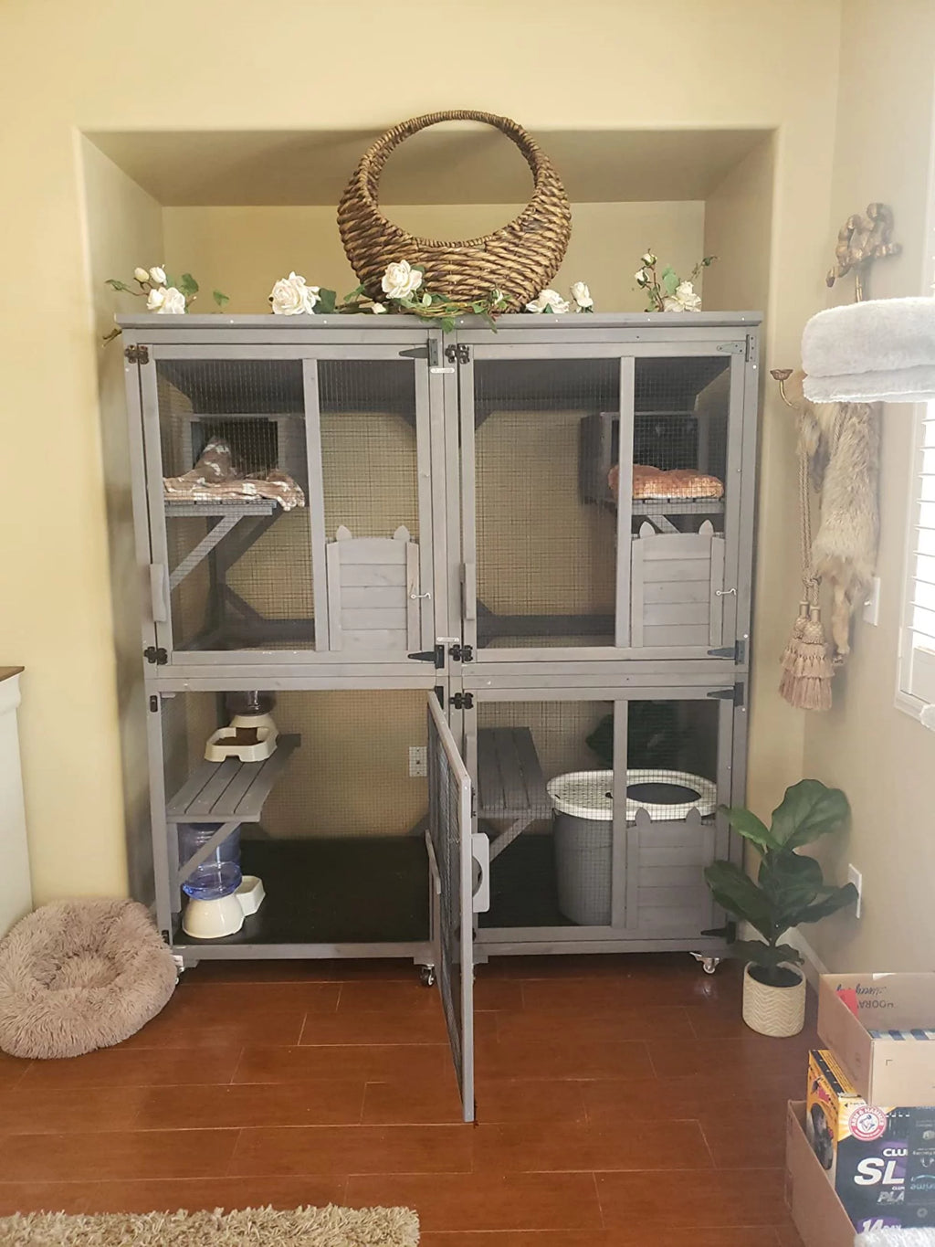 Wooden Catio Cat Enclosure with 3 Platforms S481386