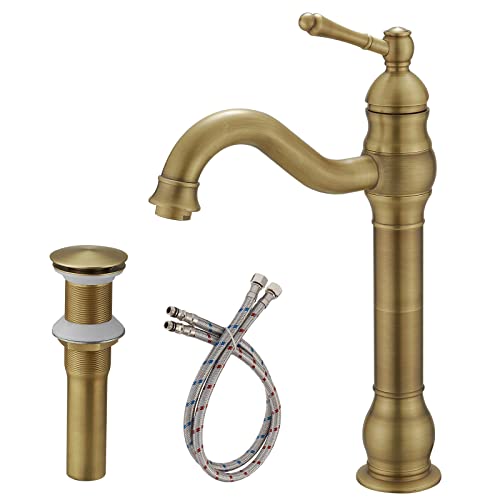 Antique Brass Vessel Sink Faucet Single Hole with Pop Up Drain U819