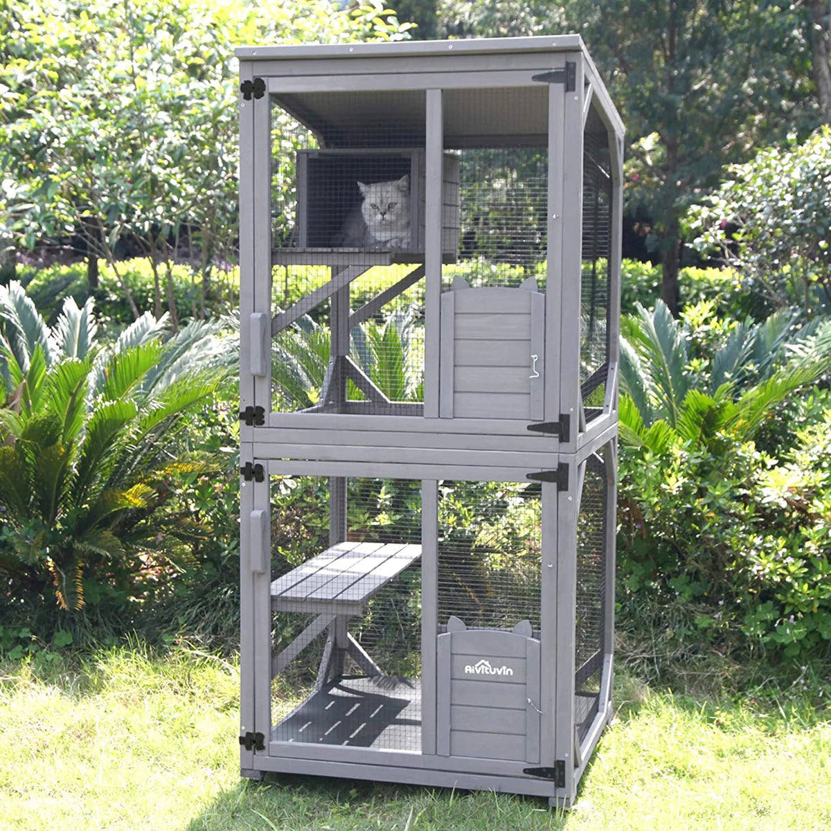 Wooden Catio Cat Enclosure with 3 Platforms S481386