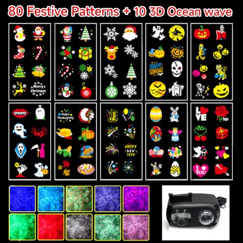 Halloween Christmas Projector Lights with Remote Control Timers 2-in-1 3D Ocean Wave Projection Light R8365