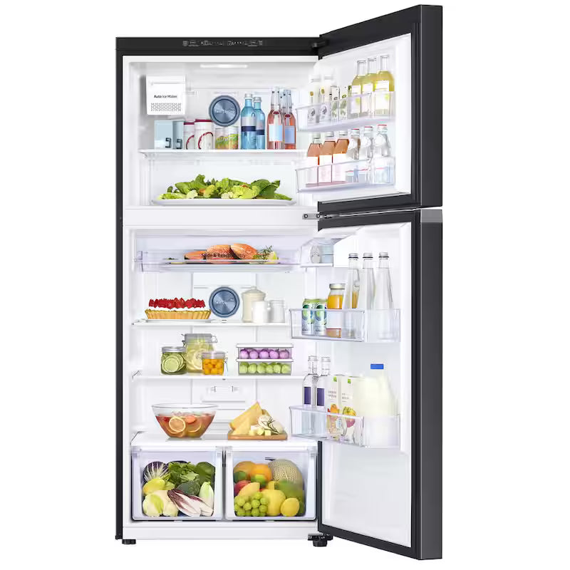 29 in. 17.6 cu. ft. Top Freezer Refrigerator with Ice Maker in Black Stainless Steel U722