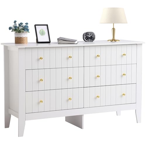 White 6 Drawer Wood Dresser with Metal Handle Y650