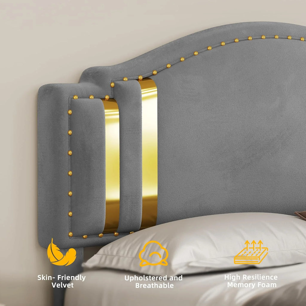 King Size Grey Upholstered Platform Bed Frame and Headboard K936