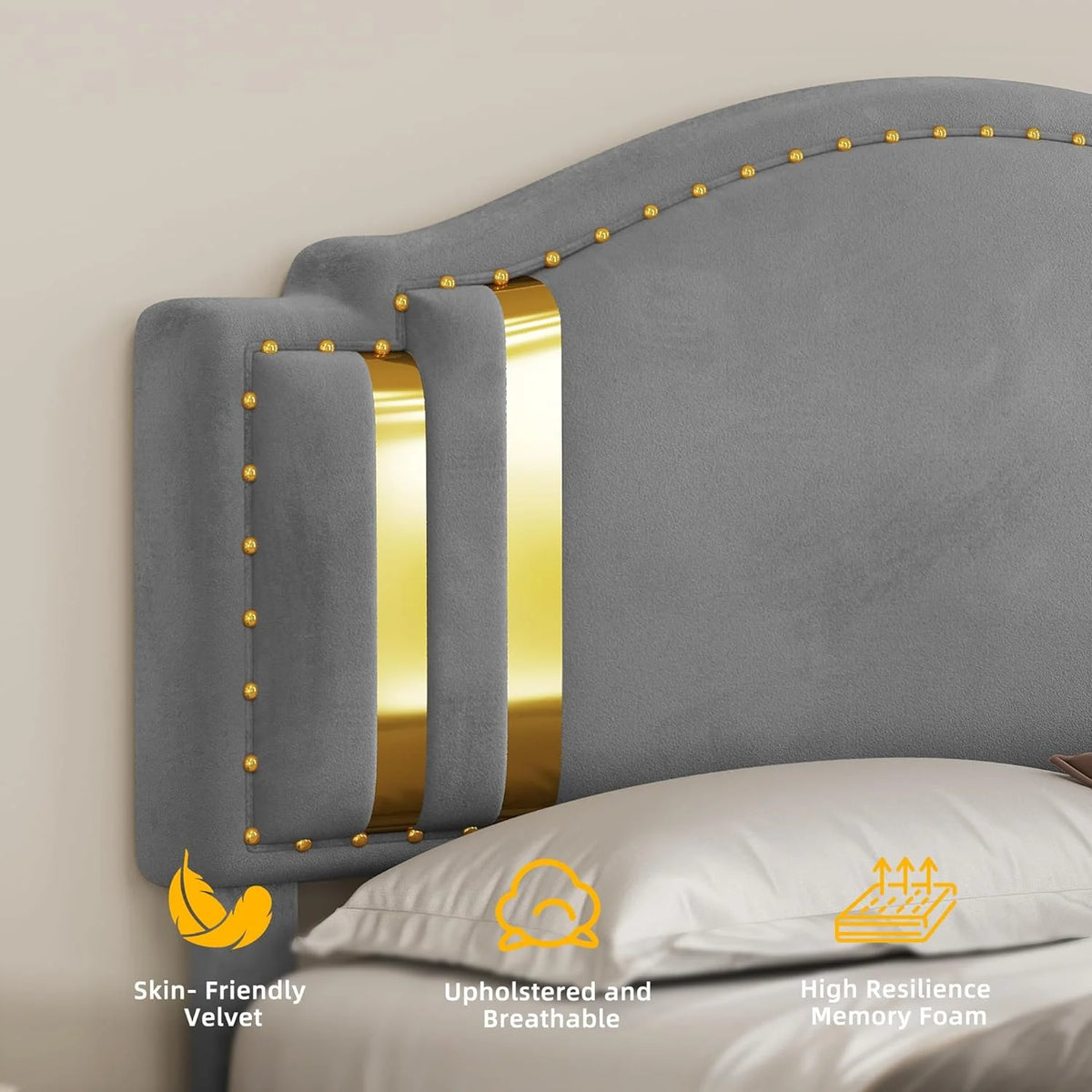 King Size Grey Upholstered Platform Bed Frame and Headboard K936