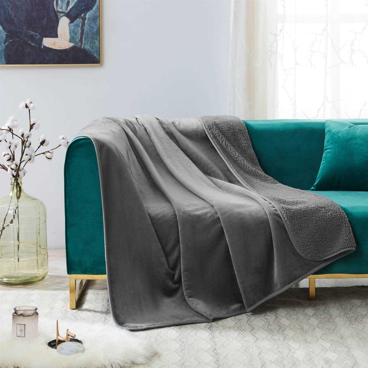 Waterproof Leakproof Grey Sherpa Dog Blanket L824