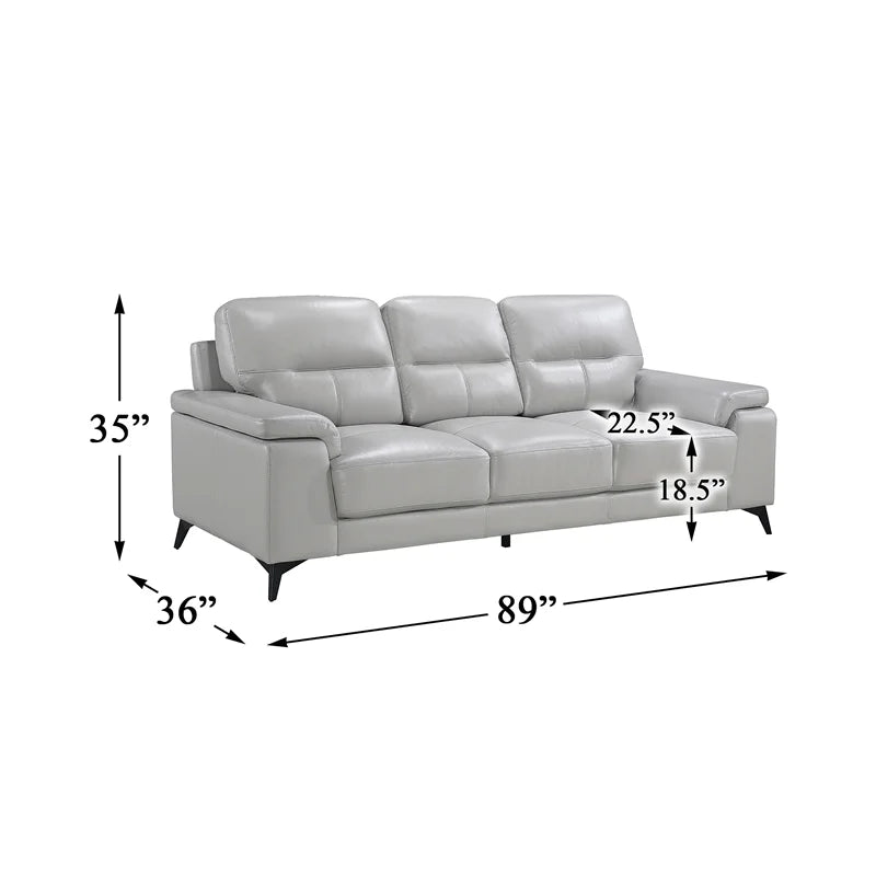 Silver Gray Leather 2-Piece Upholstered Sofa Set U483