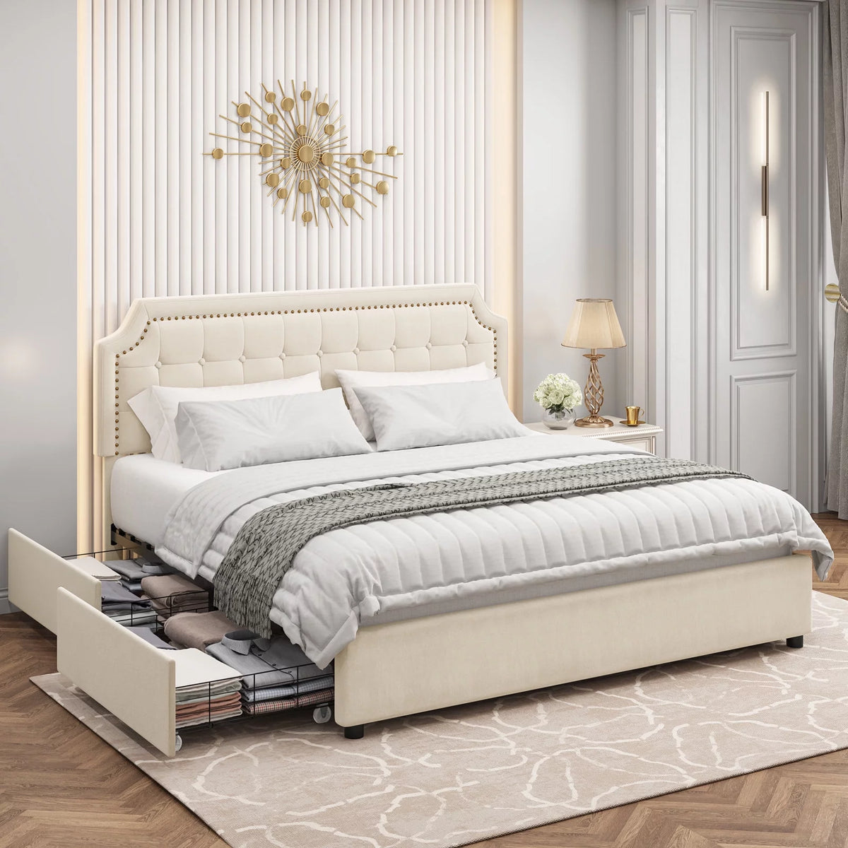 Full Storage Bed with 4 Drawers, Black M478