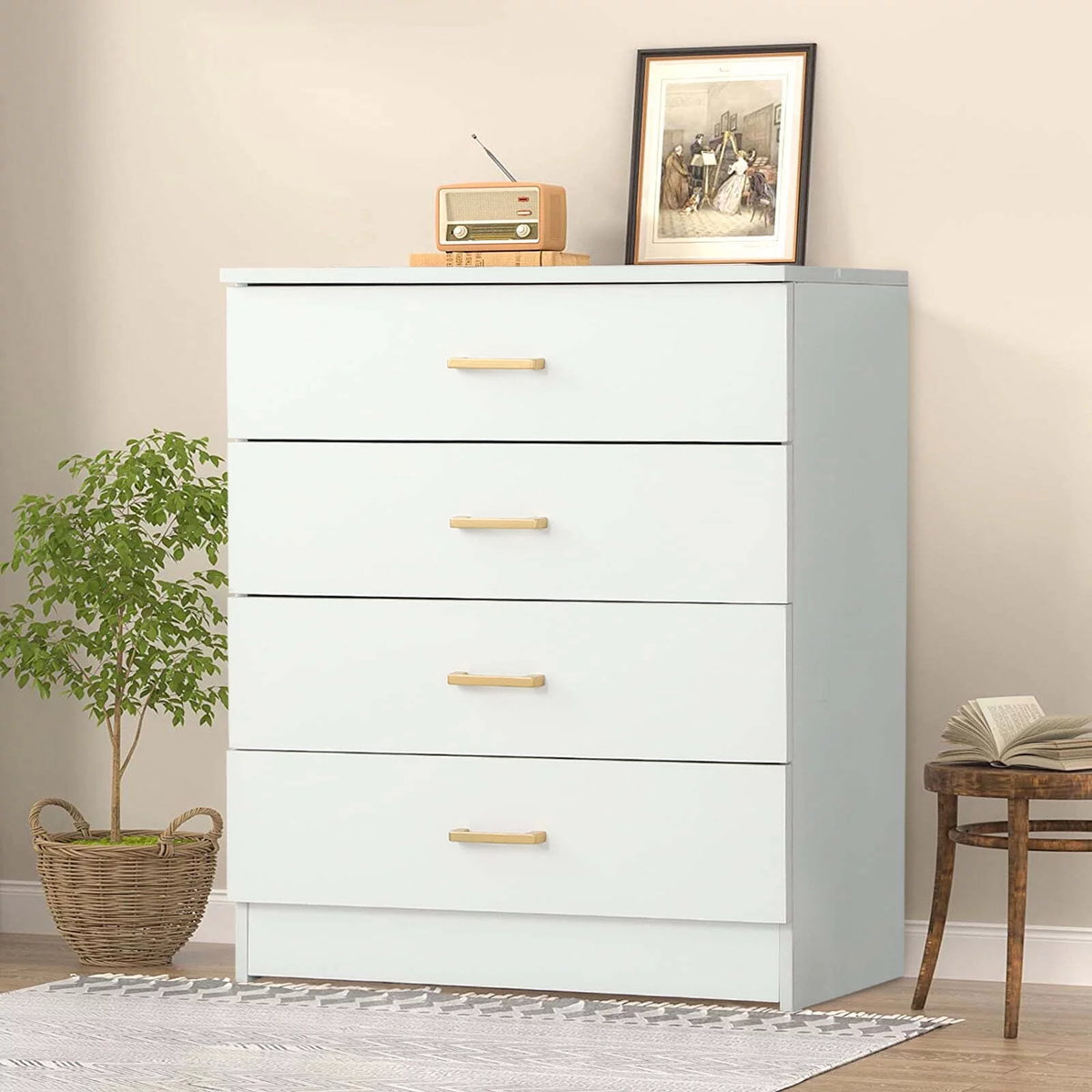 White 4-Drawer Wood Dresser F330392