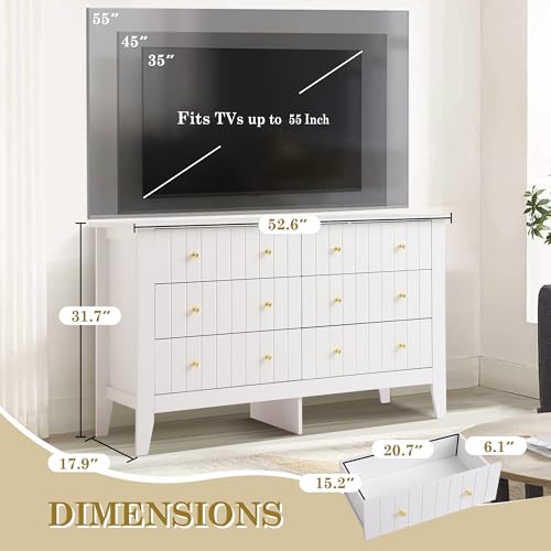 White 6 Drawer Wood Dresser with Metal Handle Y650
