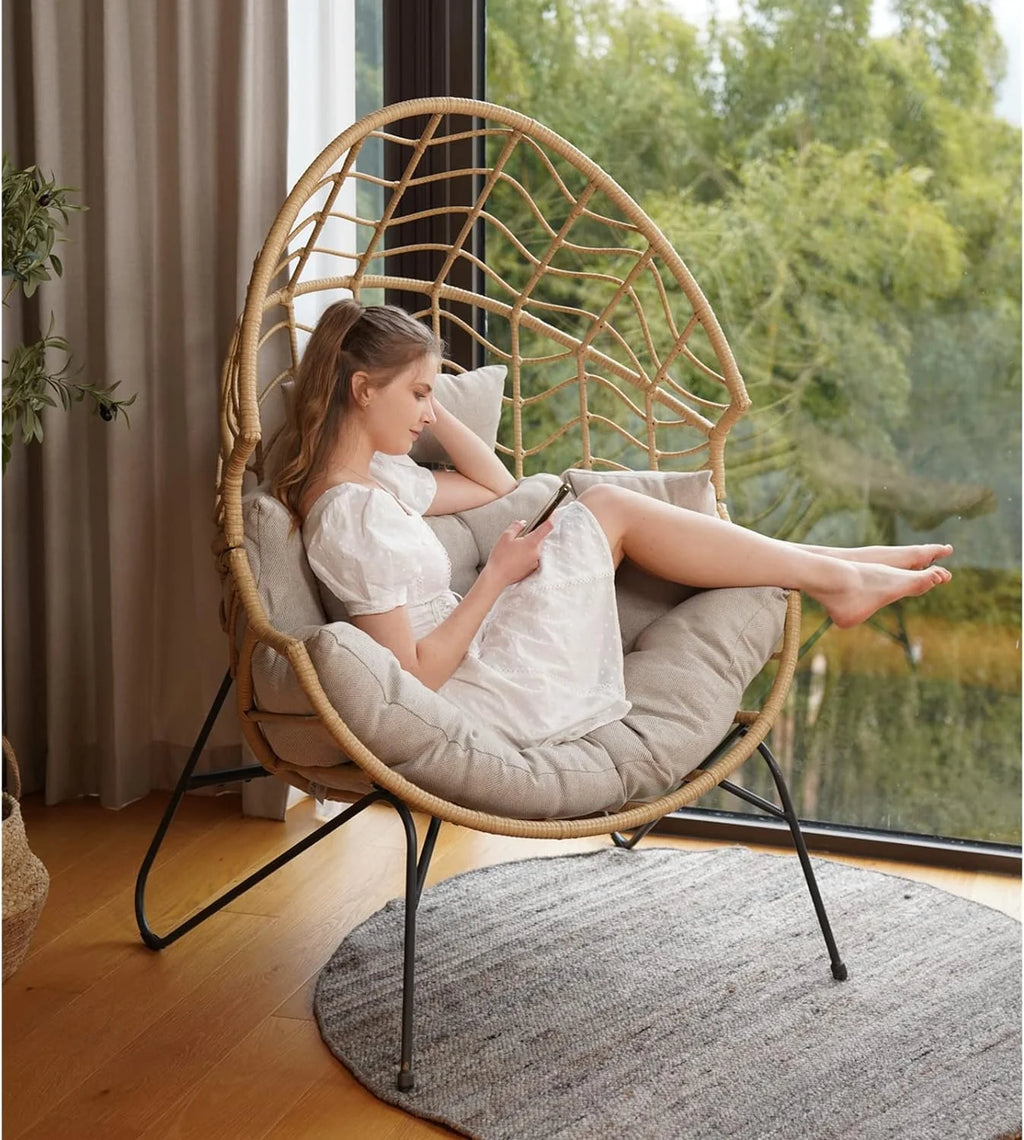 Oversized Wicker Egg Chair with Stand and Cushion D2135