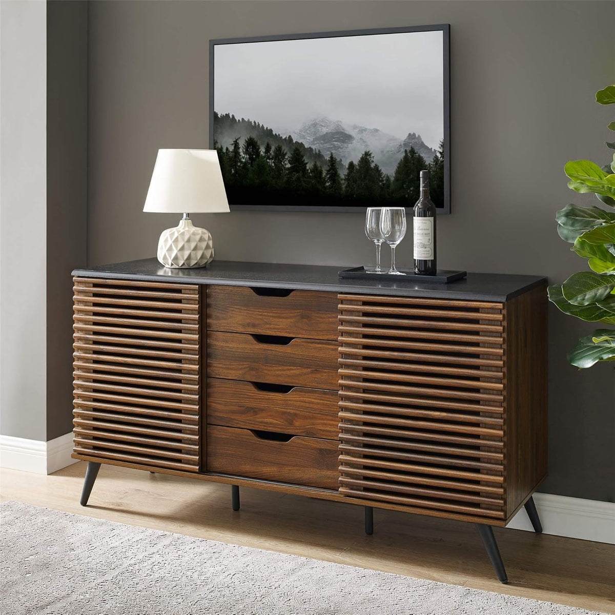 Dark Walnut 30 Inch Glass Door Bar Cabinet V21431
