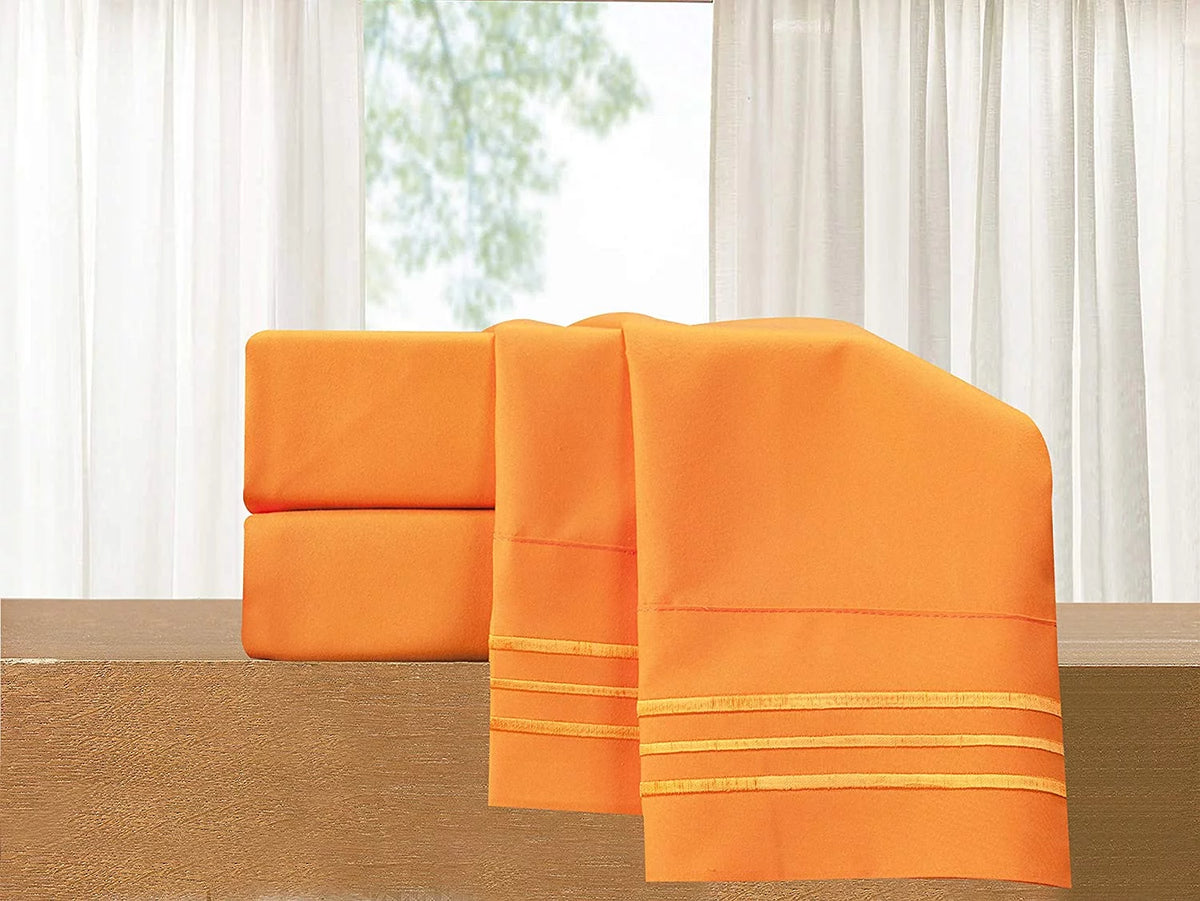 Super Soft Microfiber Bed Sheet Set with 14-inch Deep Pockets Full Orange P74751