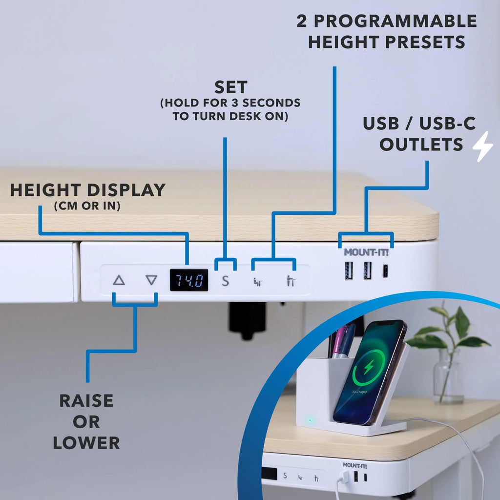 Height Adjustable Sit-Stand Desk with Drawer USB Hub Q989091