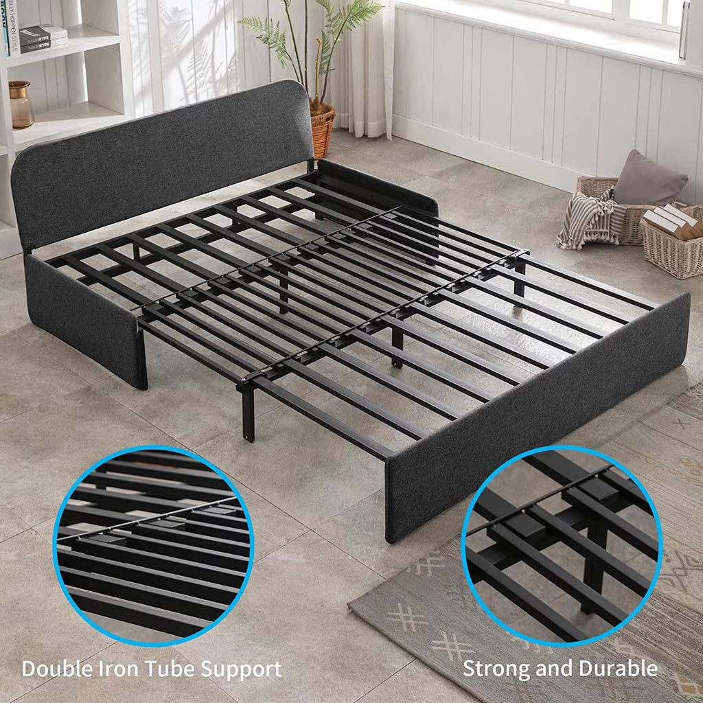 Queen Size Convertible Linen Sleeper Sofa Bed Dark Gray B819453
