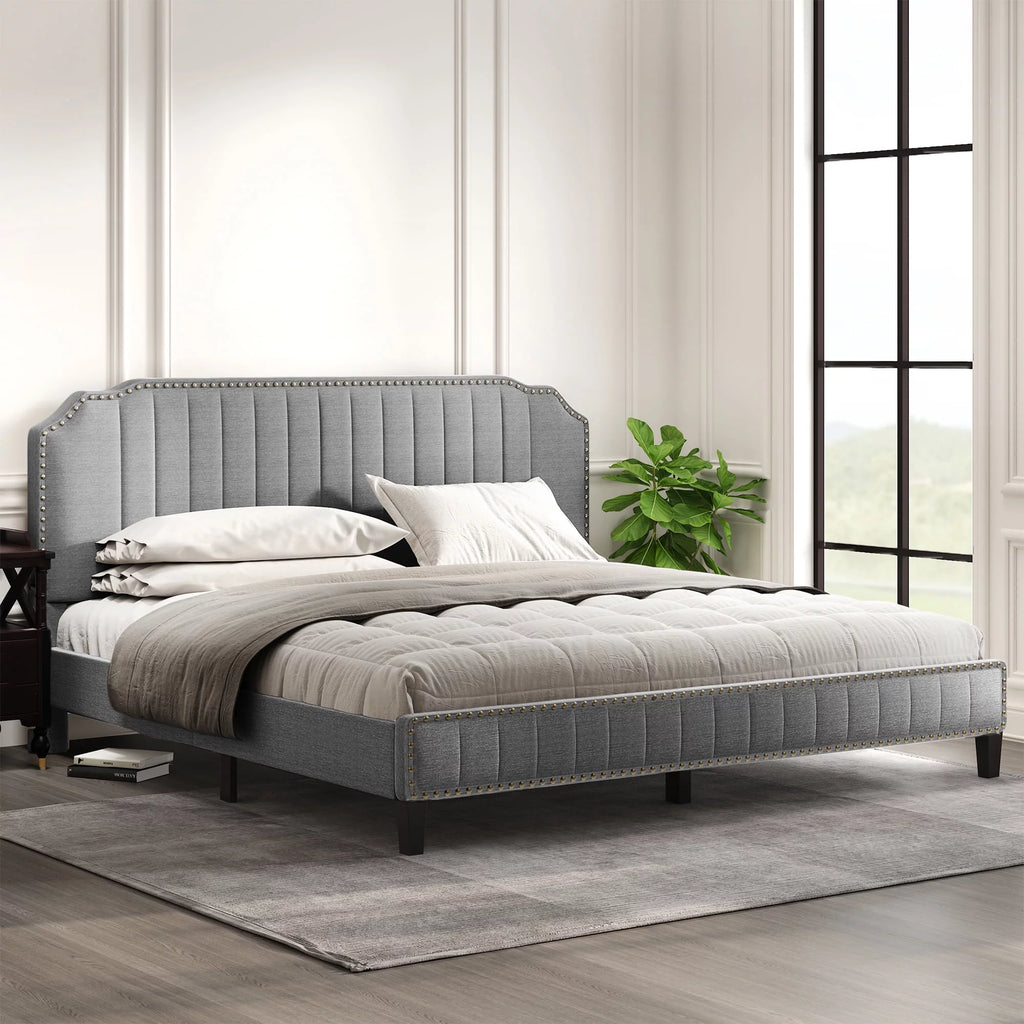 Linen Upholstered King Platform Bed F713058