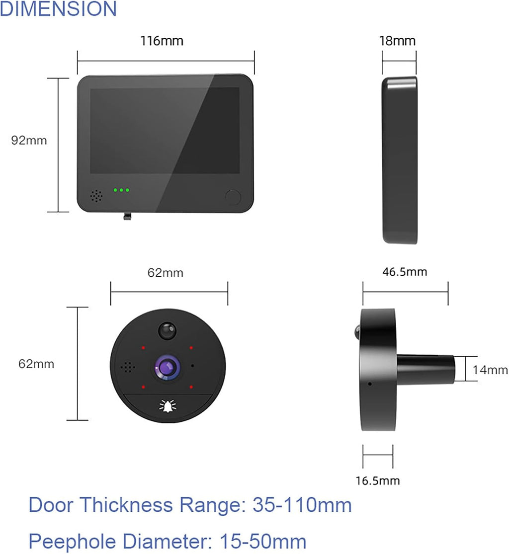 1080P WiFi Video Doorbell Peephole Camera 4.3 Inch O43476