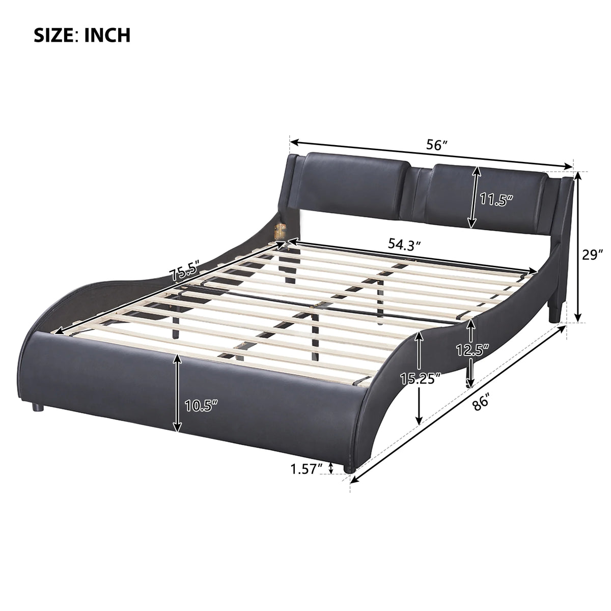 Full Size Black Faux Leather Upholstered Platform Bed with Headboard M970