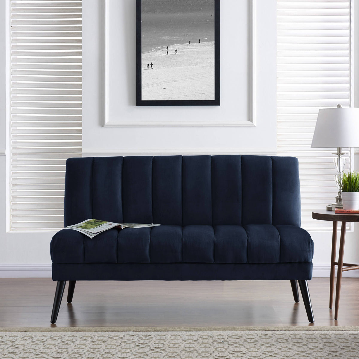 Navy Blue Velvet Armless Loveseat D29861