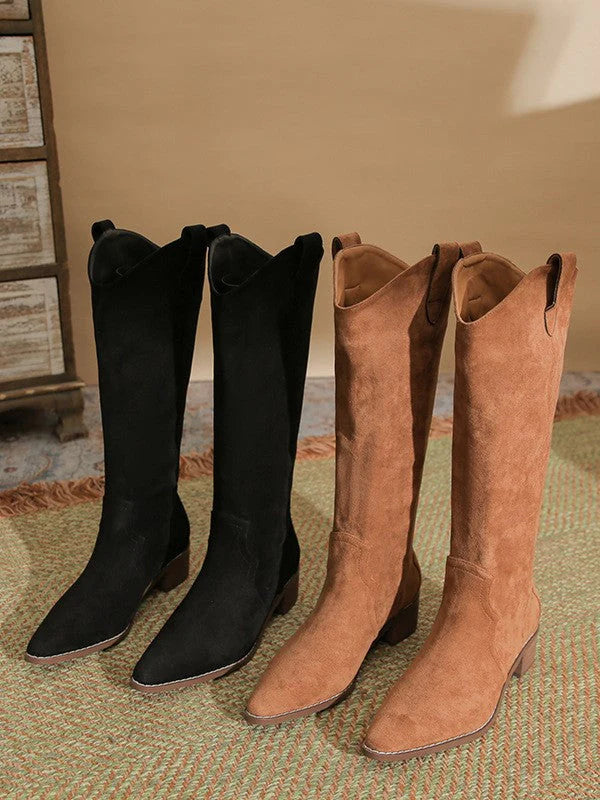 Pointed Toe Thick Heel Stacked Boots M4823