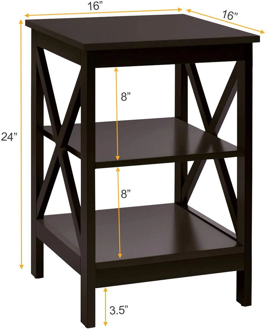 3-Tier Nightstand Set of 2 Wooden Side Table with Storage Shelf T907346