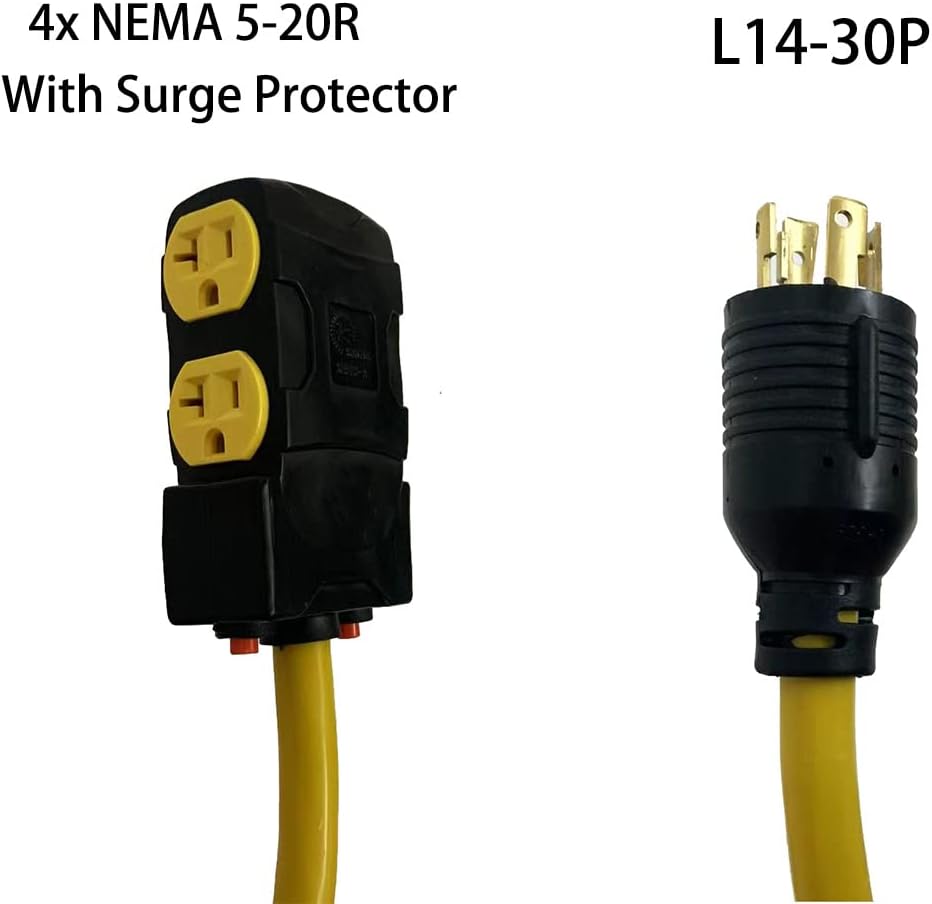 50Ft 30 Amp 125/250V 10 Gauge SJTW Power Cord with Surge Protector Breaker G48397
