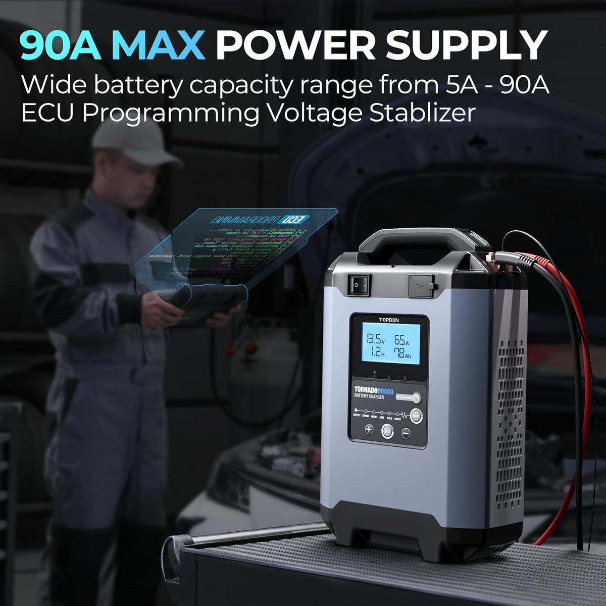 90-Amp 12/24V Smart Automotive Battery Charger Maintainer Desulfator X932385