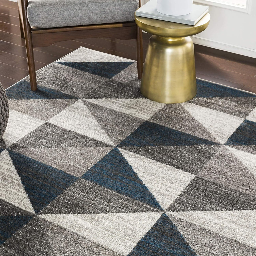 Sky Blue Navy Grey White Square Area Rug Z765889