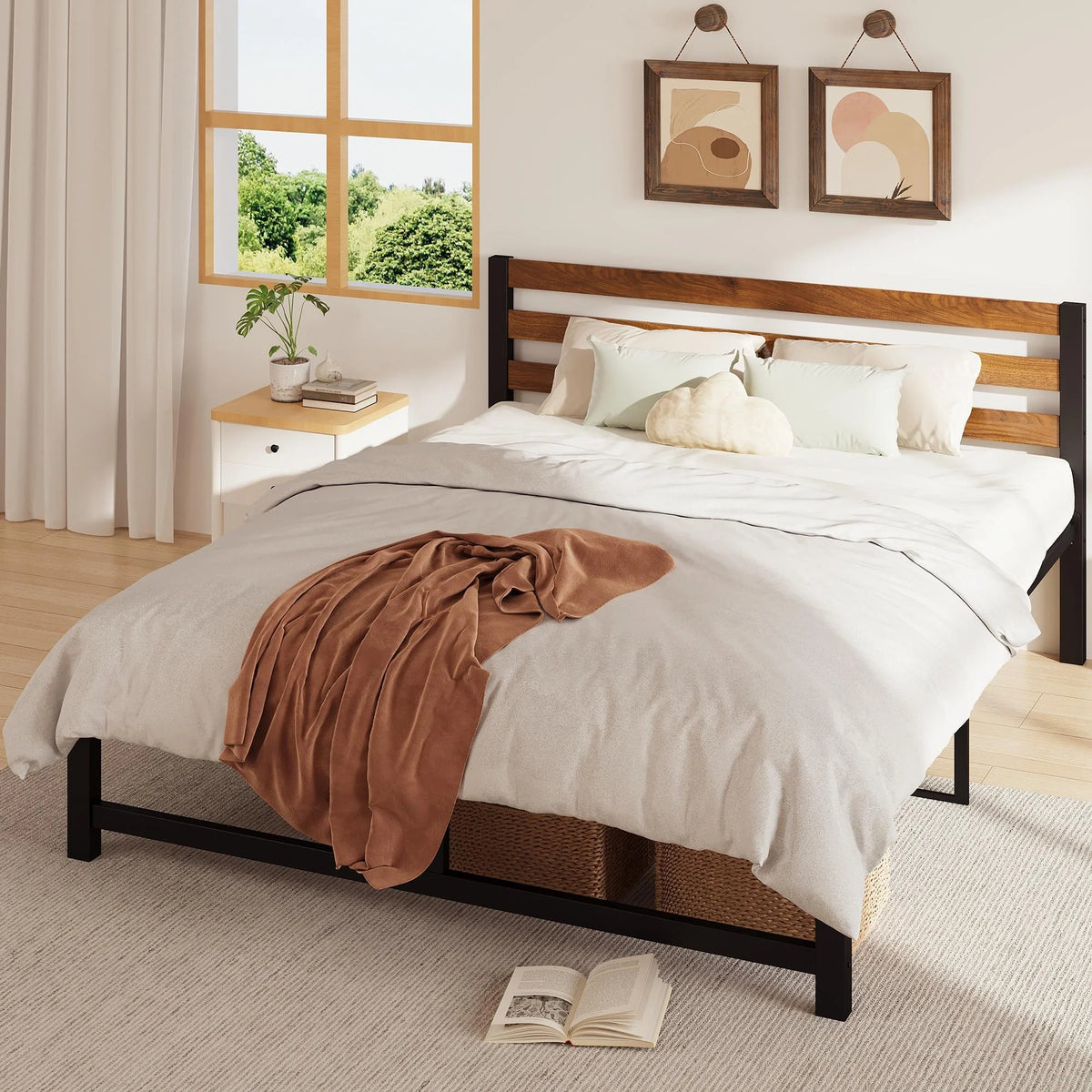 Queen Platform Bed Frame with Headboard T6490