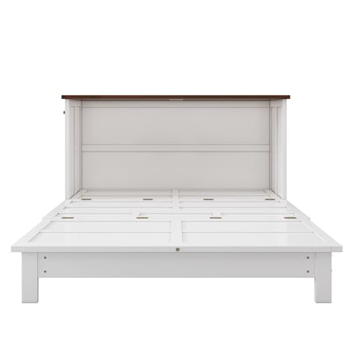 Queen Size White Murphy Bed Cabinet with Charging Station & Storage Drawer V2416