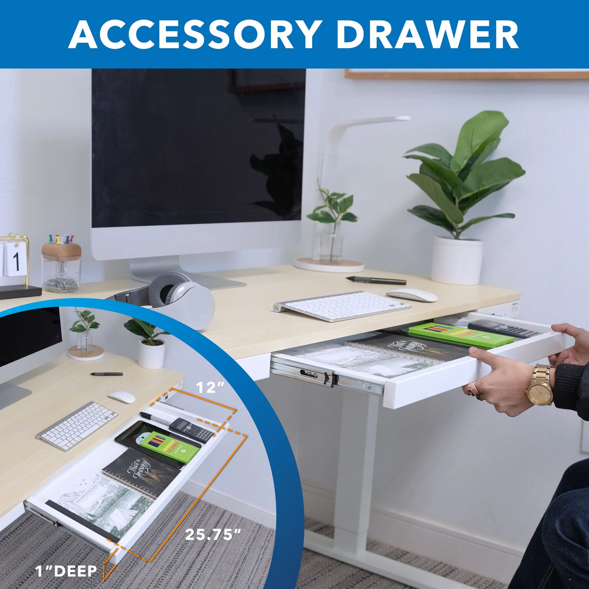 Height Adjustable Sit-Stand Desk with Drawer USB Hub Q989091