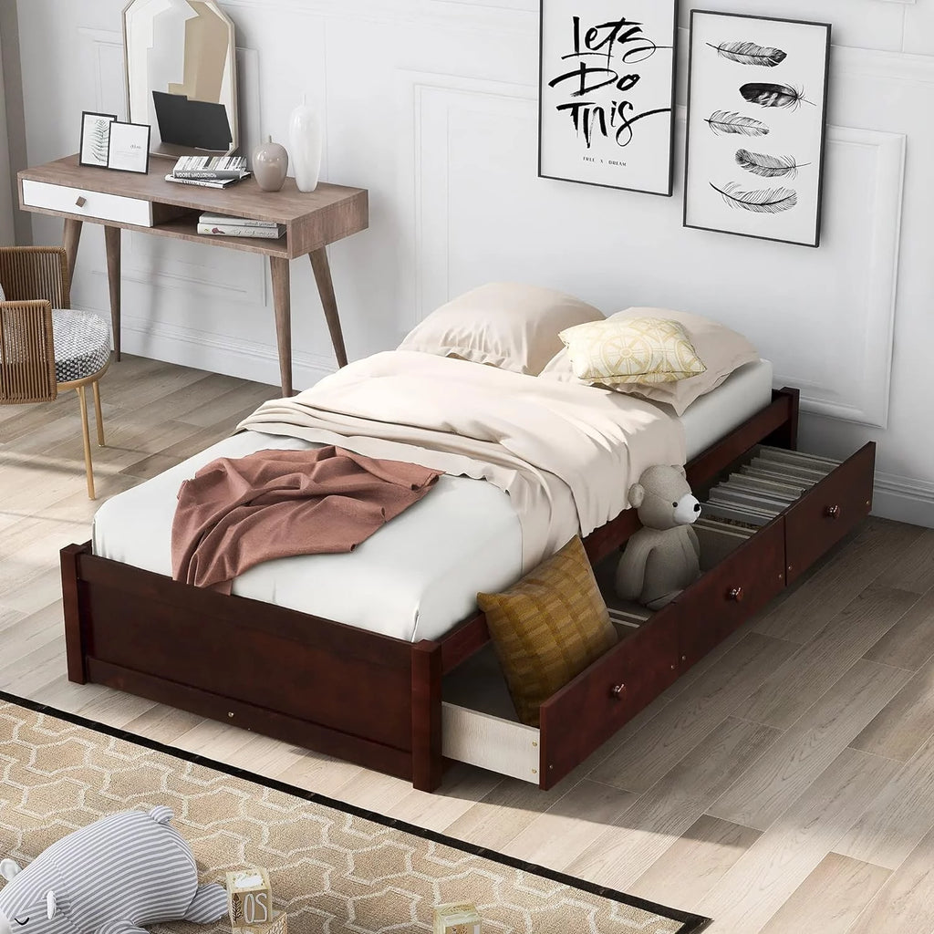 Cherry Wood Storage Bed with 3 Drawers R75052