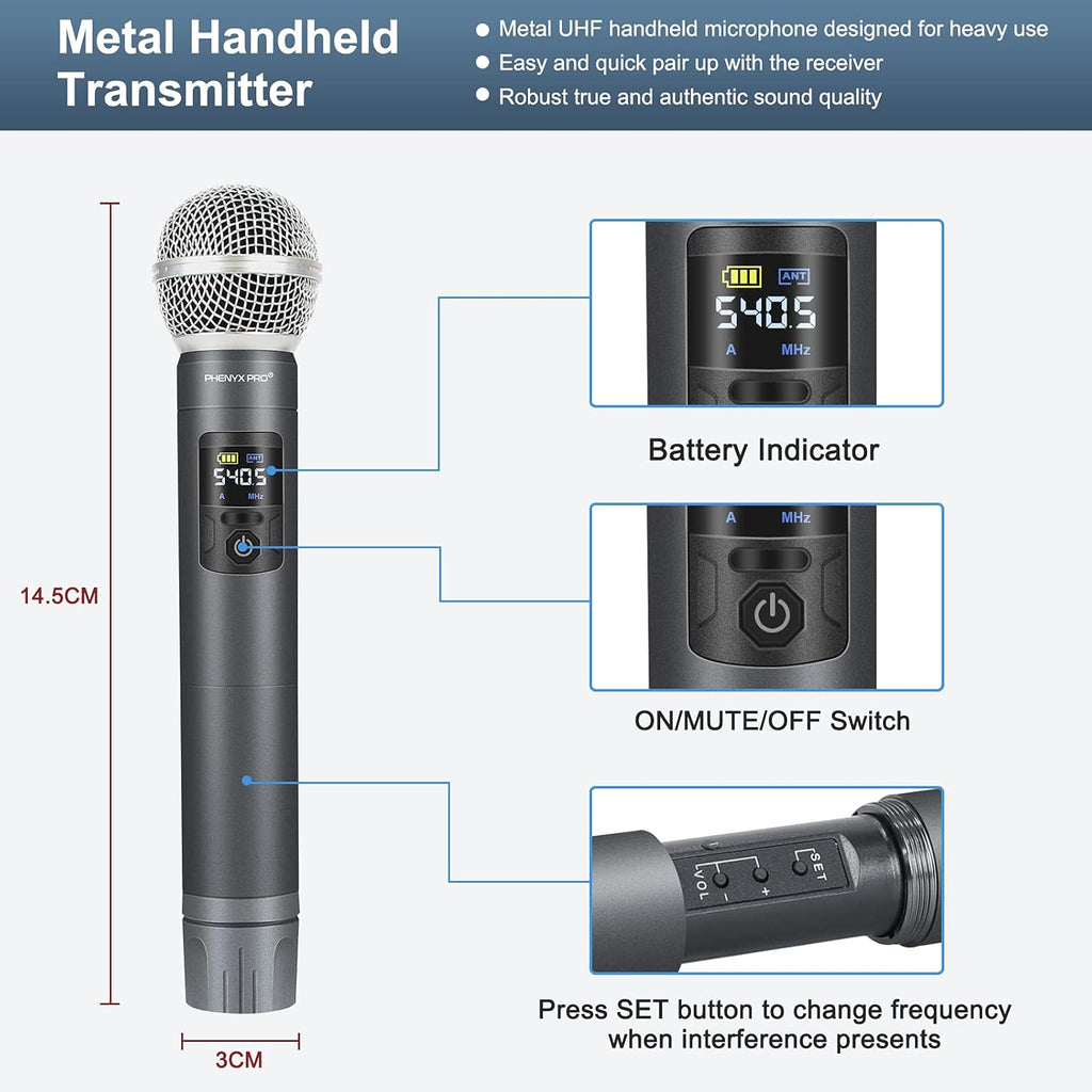 UHF Wireless Microphone System, 30 Adjustable Frequencies, Handheld/Bodypack/Headset/Lapel Mic Set with Case G88013