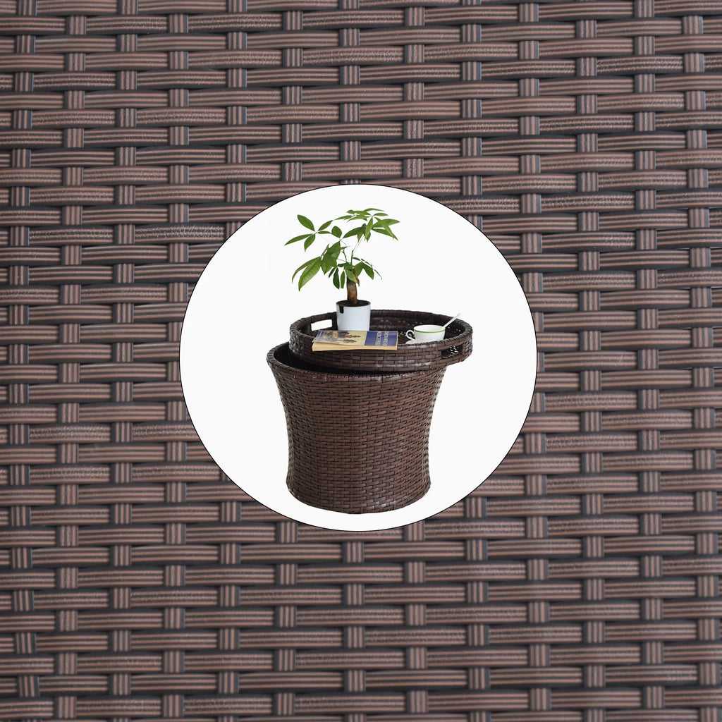 Small Brown Wicker Rattan Side Table with Storage J152